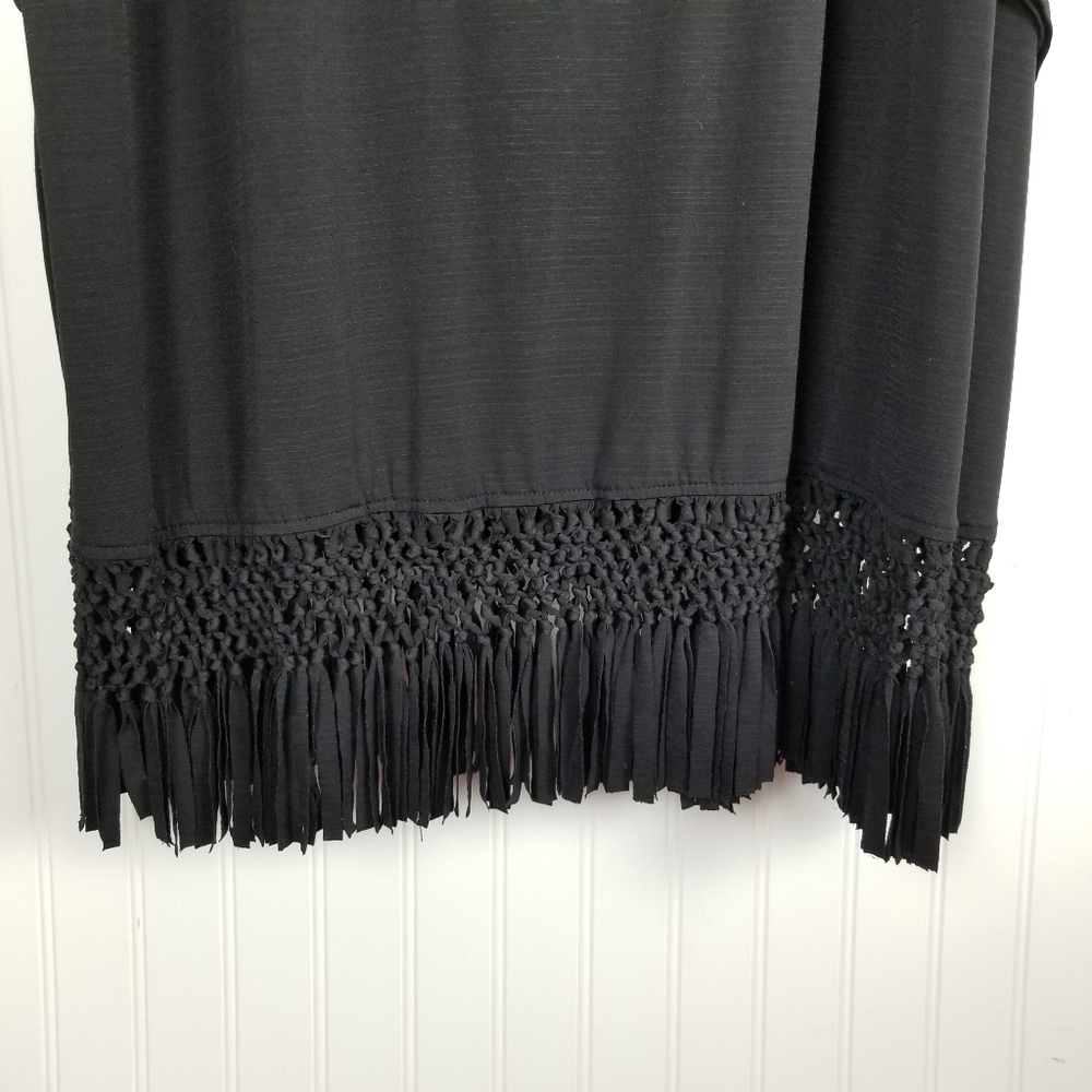 Dotti Womens Mini Dress Braided Fringe Hem Scoop Neck Black Cover Up Tunic Sz 2X - Picture 7 of 10